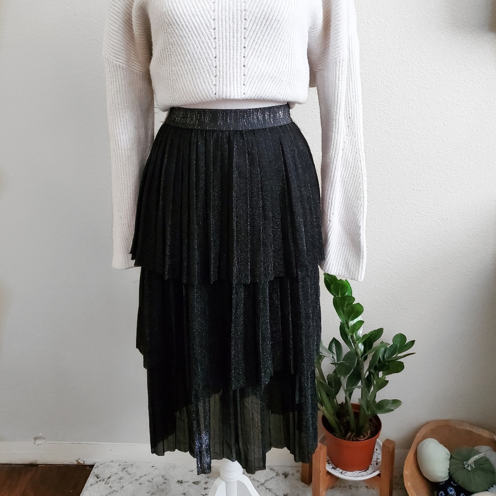 NWT Zara Three Tier Shimmer Midi Skirt